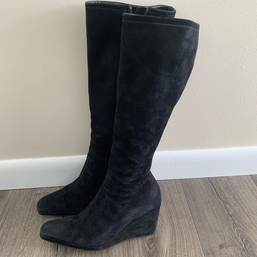 Prada Black Suede Tall Zip Boots - Picture 9 of 10